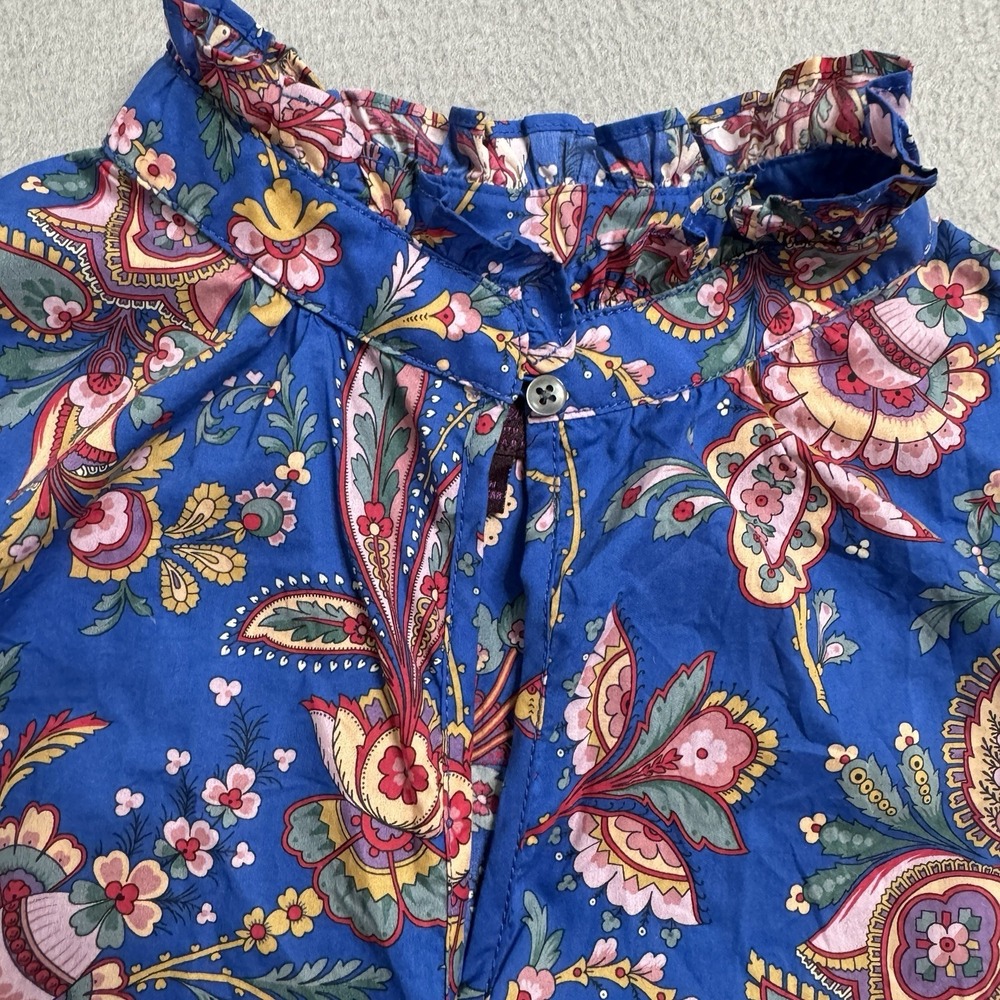 J Crew Liberty Print Top Womens 0 Blue‎ Floral Sleeveless Ruffle Neck - Picture 4 of 10